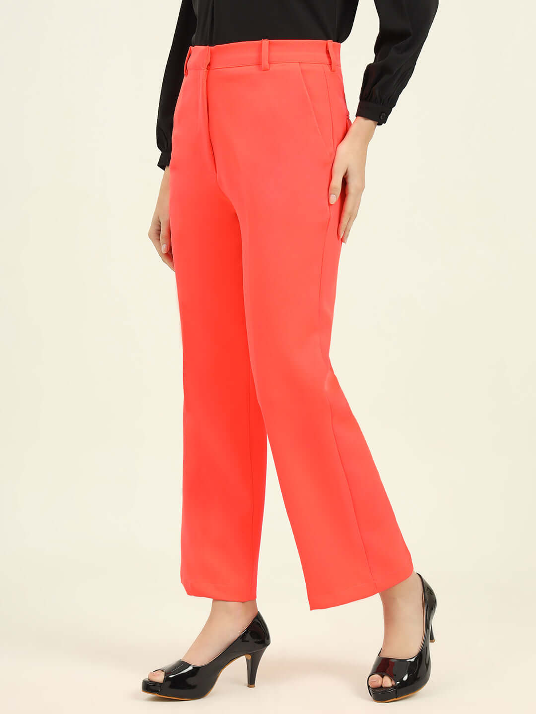 WOMEN'S LUXURY BANANA CREPE FLAME STRAIGHT FIT FLAP POCKET TROUSER