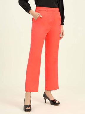 WOMEN'S LUXURY BANANA CREPE FLAME STRAIGHT FIT FLAP POCKET TROUSER