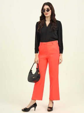 WOMEN'S LUXURY BANANA CREPE FLAME STRAIGHT FIT FLAP POCKET TROUSER