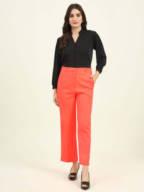 WOMEN'S LUXURY BANANA CREPE FLAME STRAIGHT FIT FLAP POCKET TROUSER