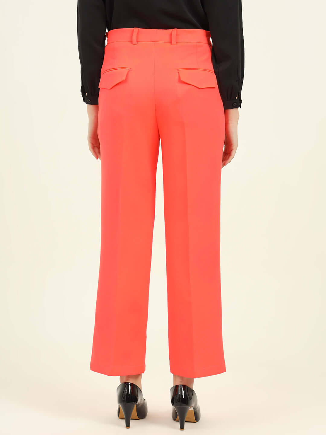 WOMEN'S LUXURY BANANA CREPE FLAME STRAIGHT FIT FLAP POCKET TROUSER