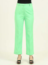 WOMEN'S LUXURY BANANA CREPE SCREAMIN GREEN STRAIGHT FIT FLAP POCKET TROUSER