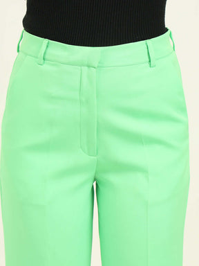 WOMEN'S LUXURY BANANA CREPE SCREAMIN GREEN STRAIGHT FIT FLAP POCKET TROUSER