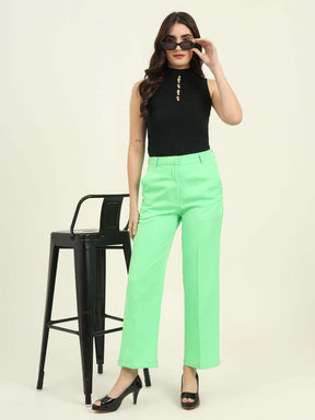 WOMEN'S LUXURY BANANA CREPE SCREAMIN GREEN STRAIGHT FIT FLAP POCKET TROUSER