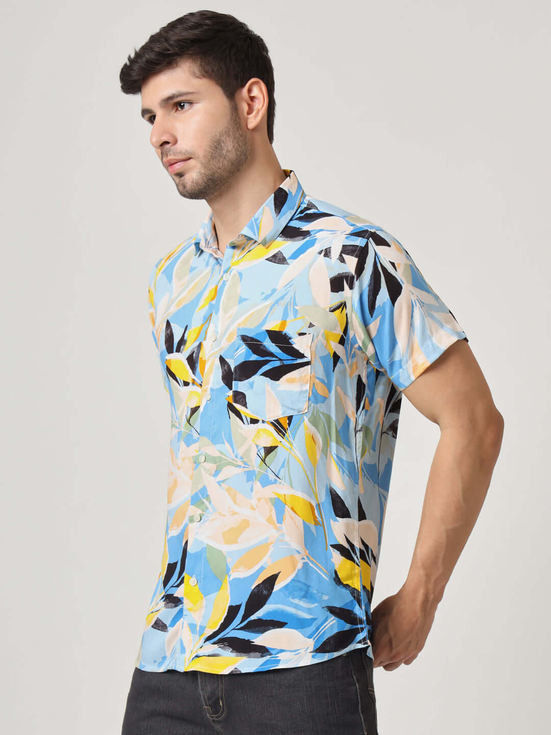 Multicolor Leaf Print Premium Rayon Shirt