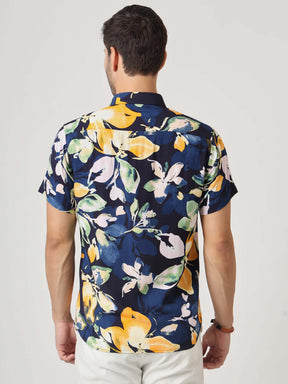 Navy Floral Print Premium Rayon Shirt