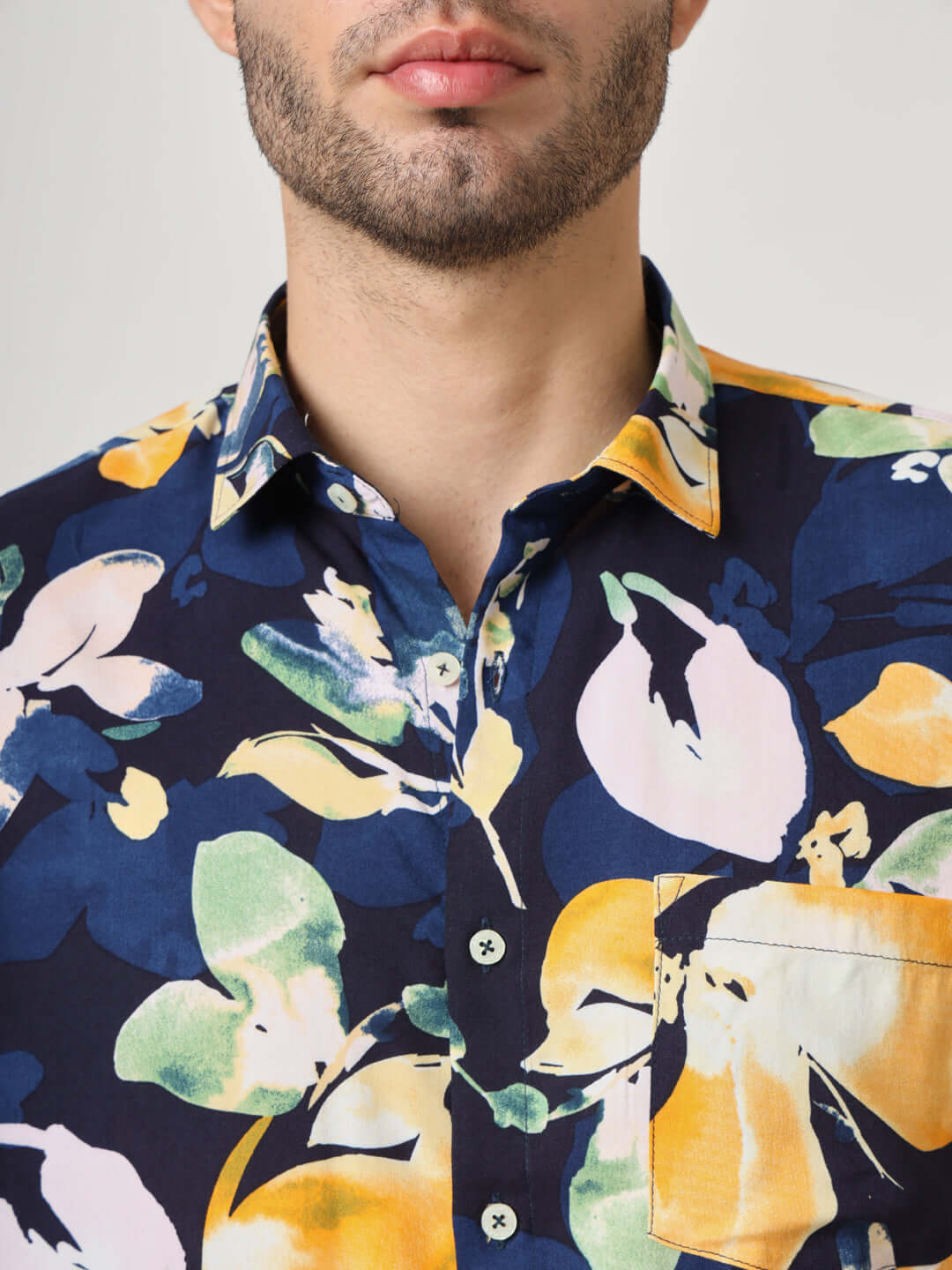 Navy Floral Print Premium Rayon Shirt