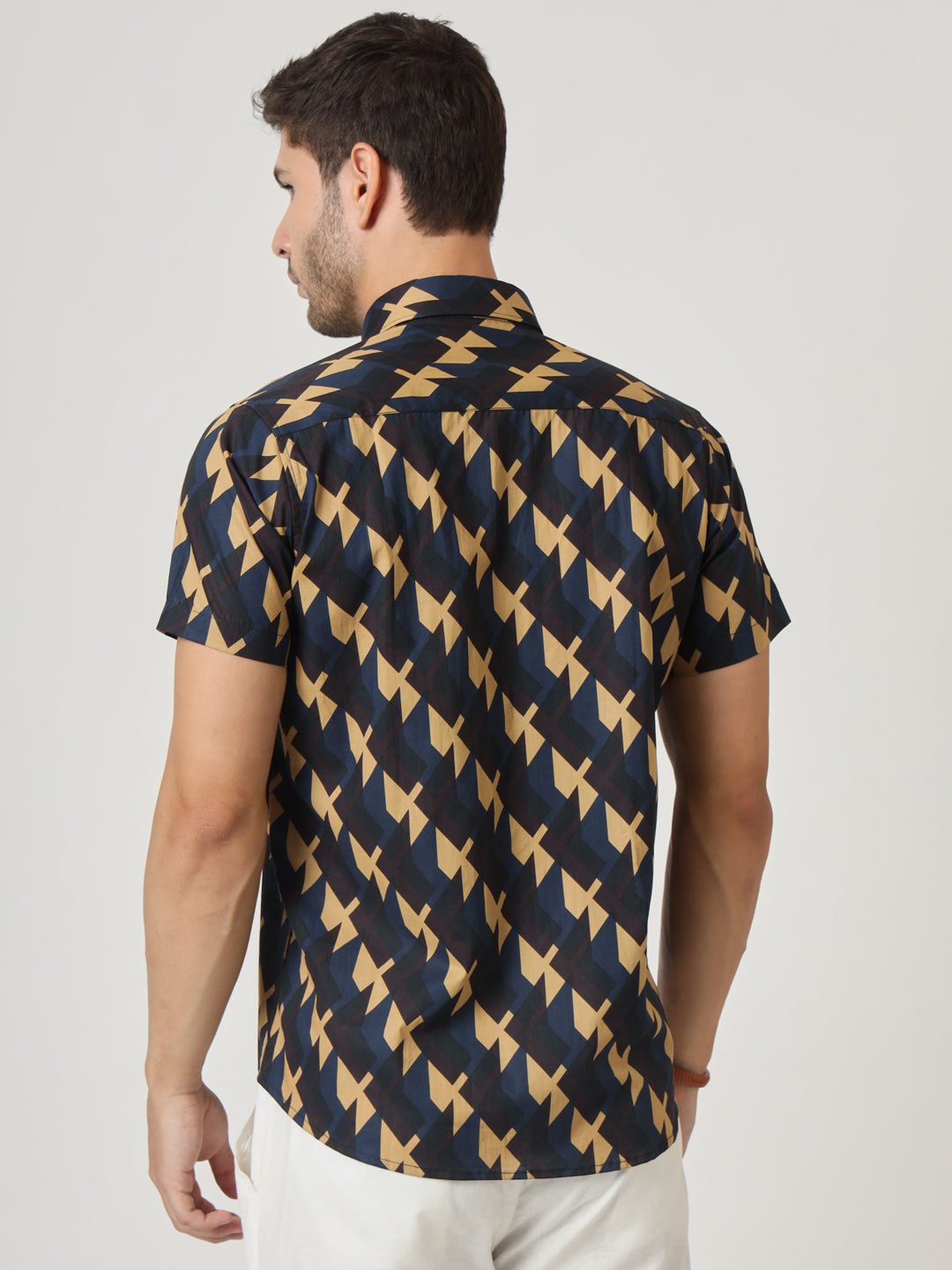 Navy Geometric Print Premium Cotton Shirt