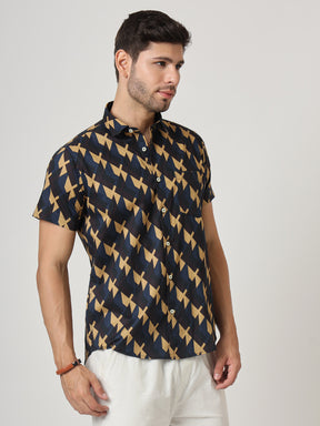 Navy Geometric Print Premium Cotton Shirt