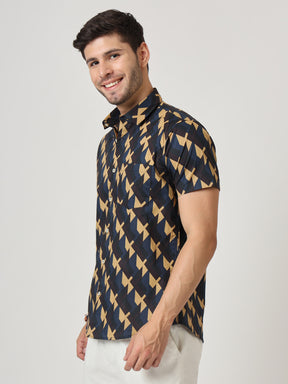 Navy Geometric Print Premium Cotton Shirt