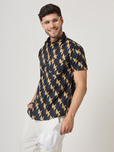 Navy Geometric Print Premium Cotton Shirt
