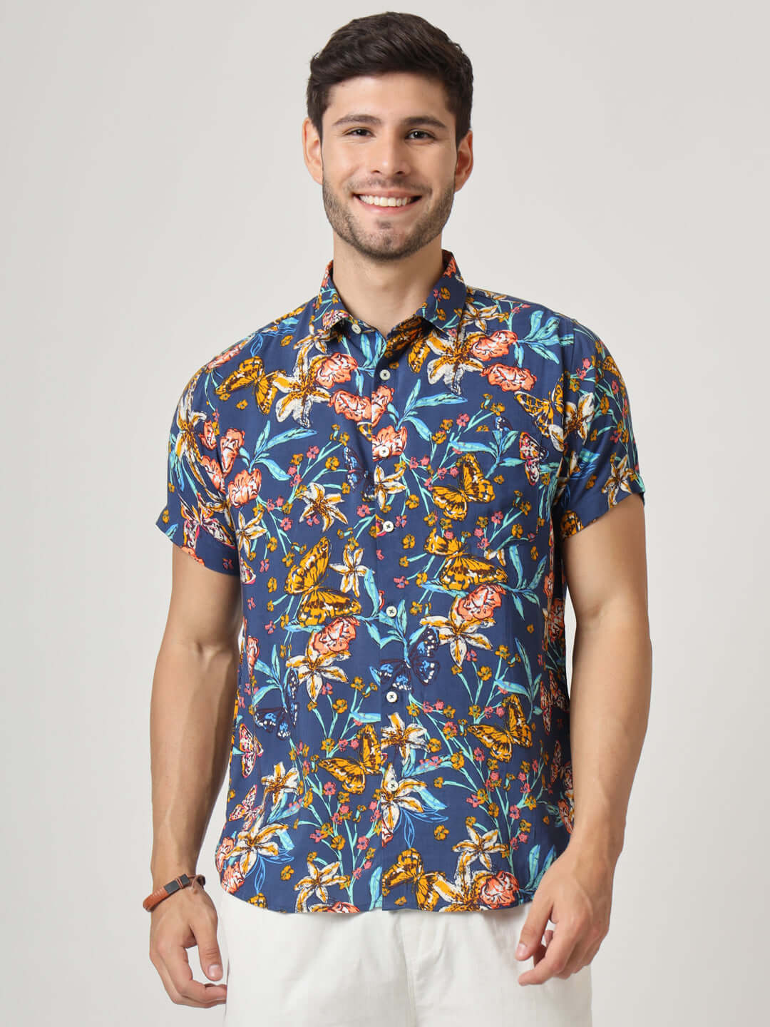 Navy Jungle Print Premium Rayon Shirt