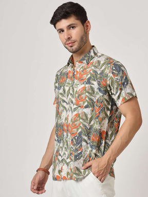 Multicolor Leaf Print Premium Rayon Shirt