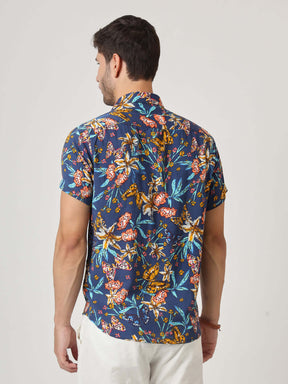 Navy Jungle Print Premium Rayon Shirt