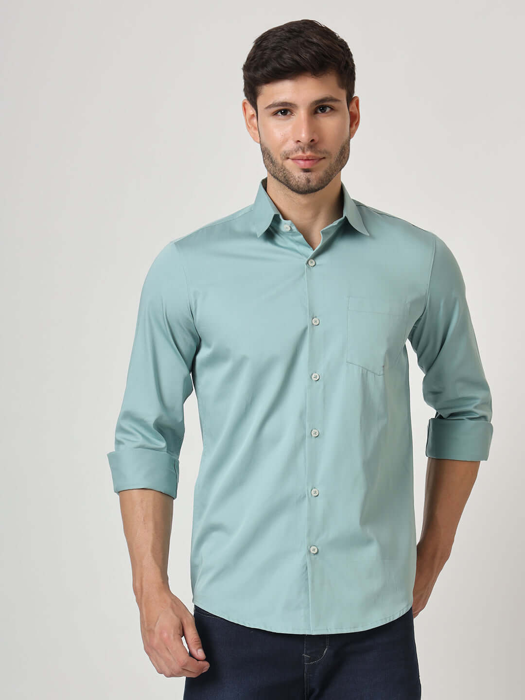 Premium Cotton Satin Greyish Green Shirt