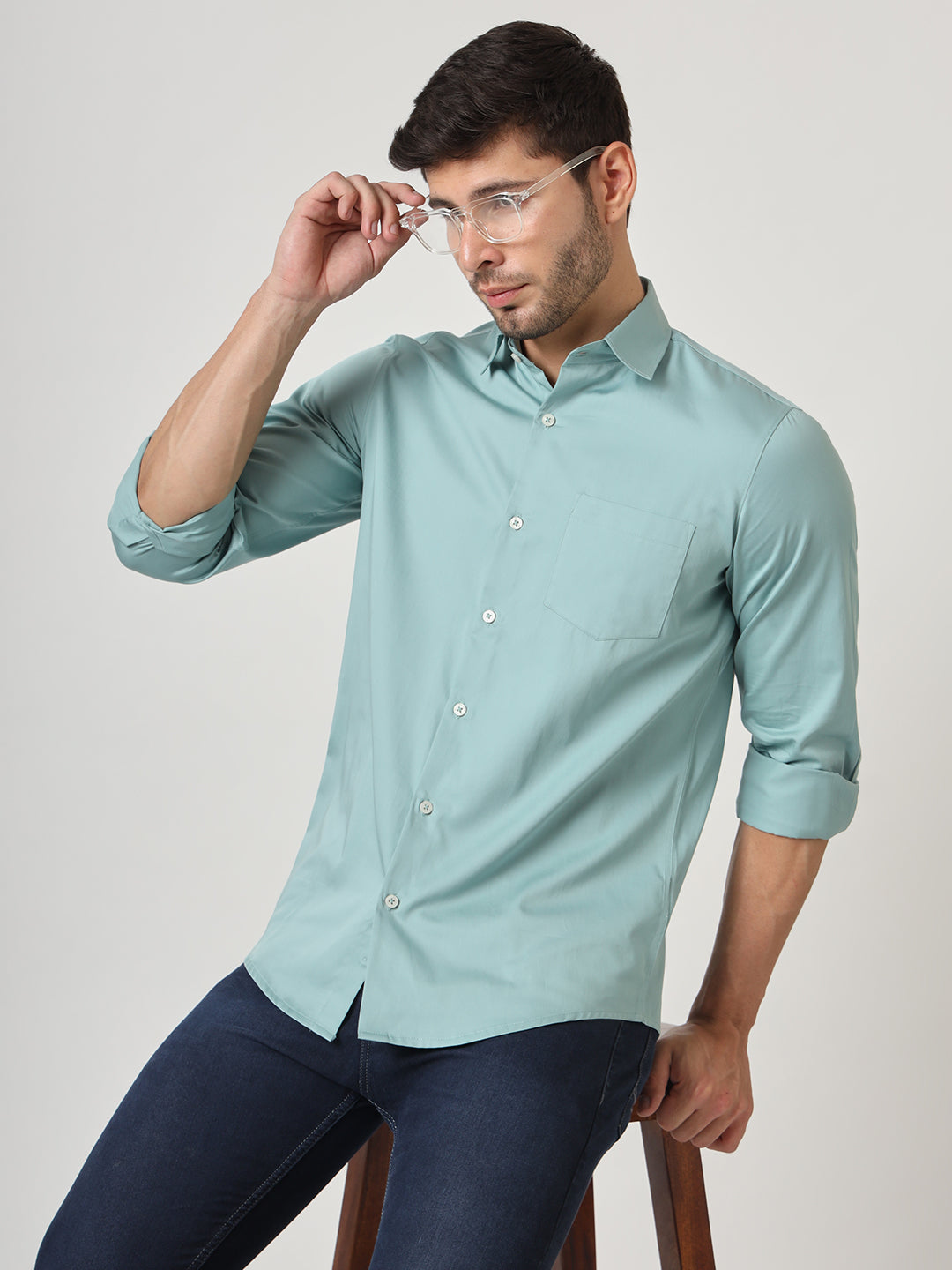 Premium Cotton Lycra Satin Greyish Green Shirt