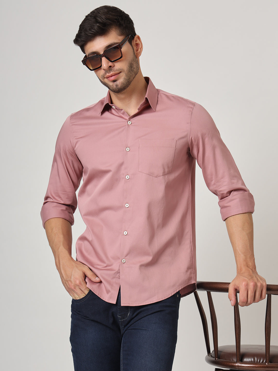 Premium Cotton Lycra Rose Pink Shirt