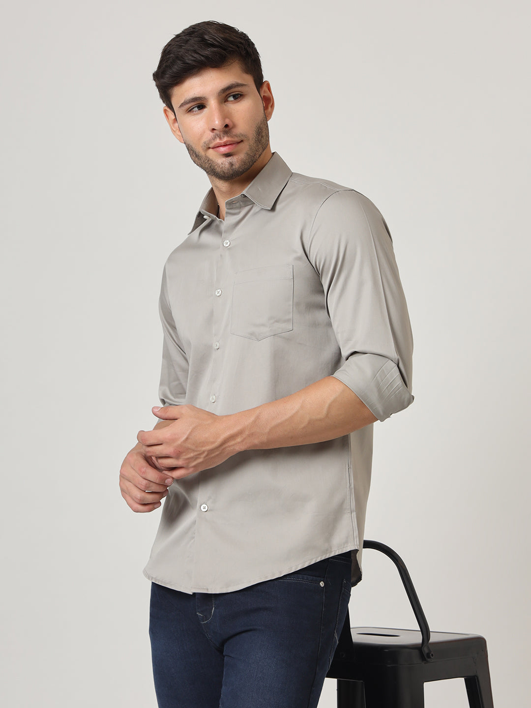 Premium Cotton Lycra Grey Shirt