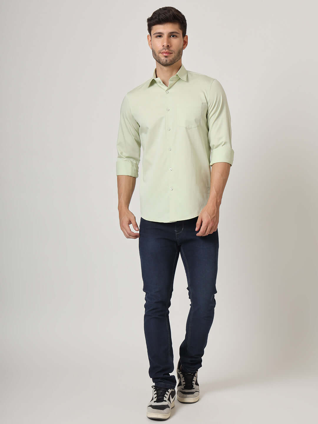 Premium Cotton Satin Pistachio Green Shirt