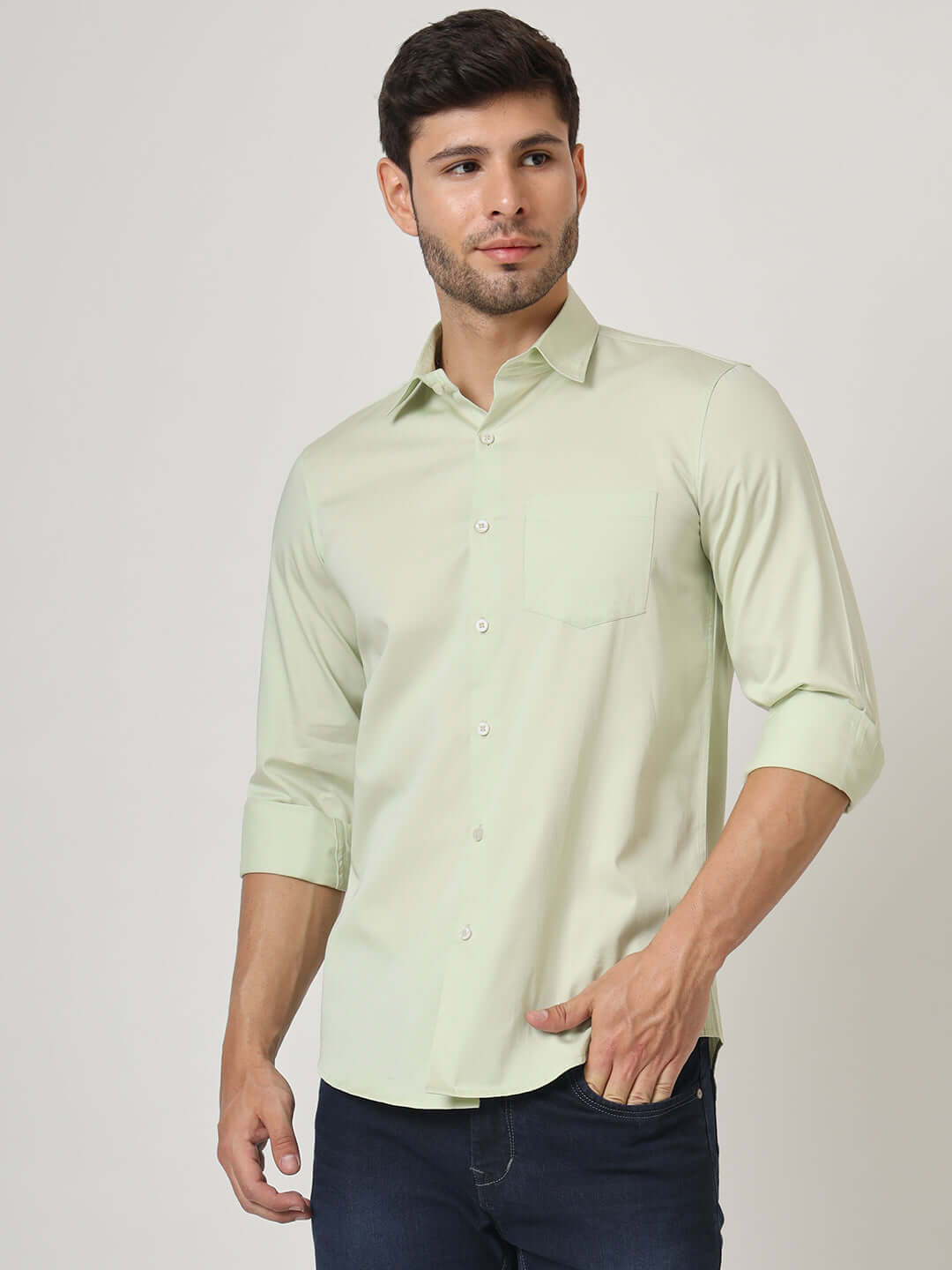 Premium Cotton Satin Pistachio Green Shirt