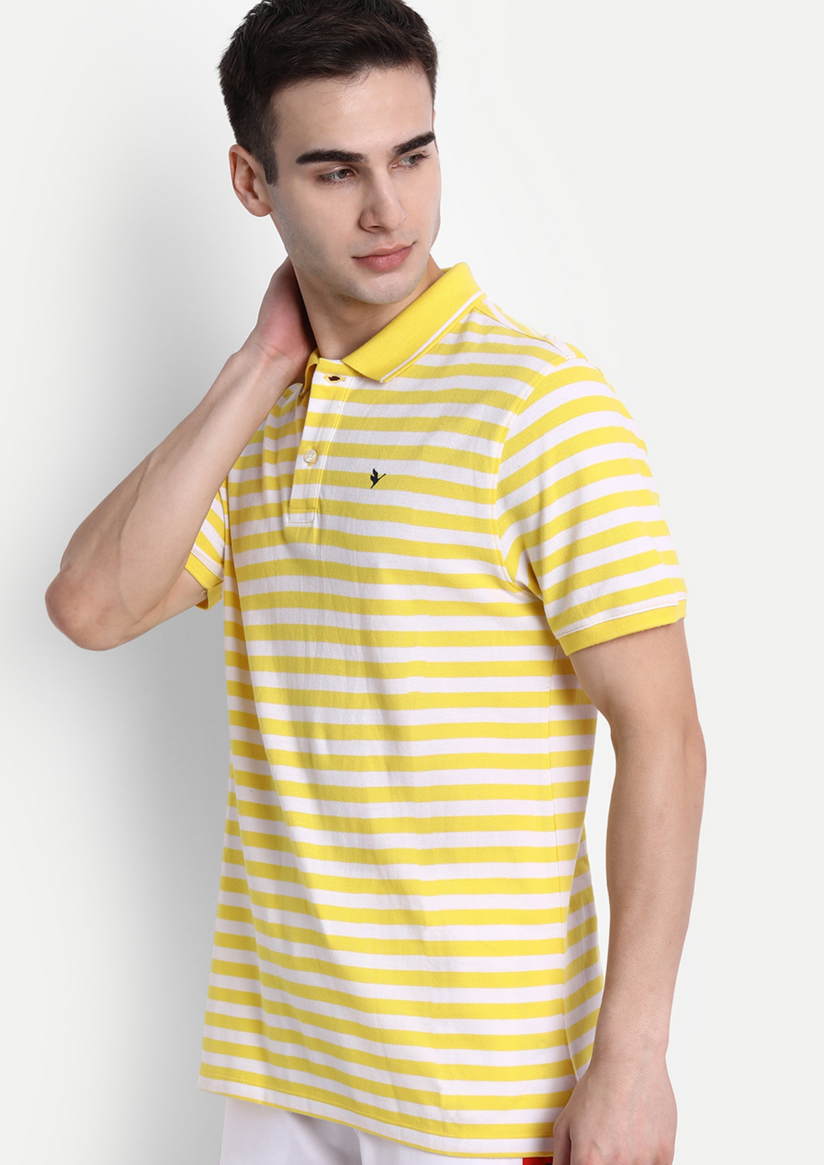 Premium Yellow Cotton Striped Half Sleeve Polo