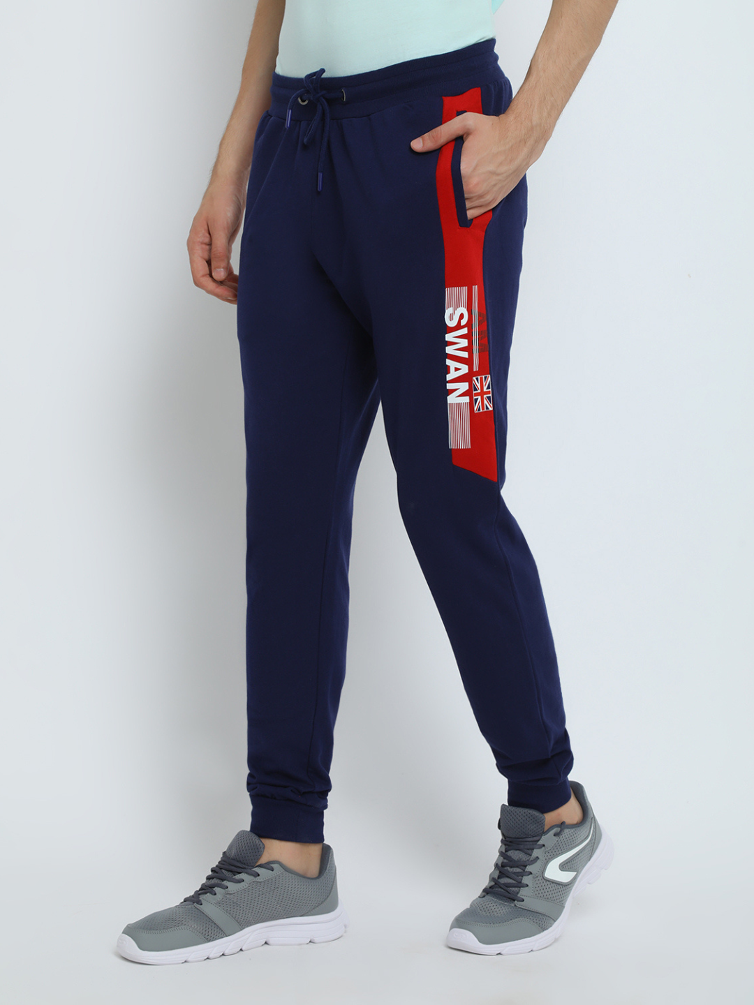 MENS PREMIUM COTTON COLOURBLOCKED PRINTED TRACK PANTS