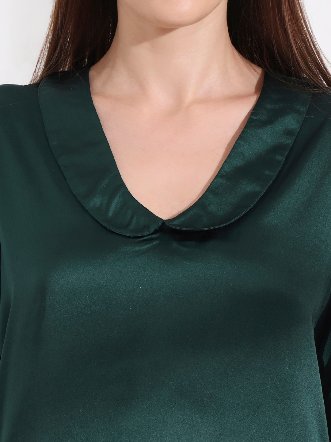 Summer Satin Emerald Green Peter Pan Collar Top