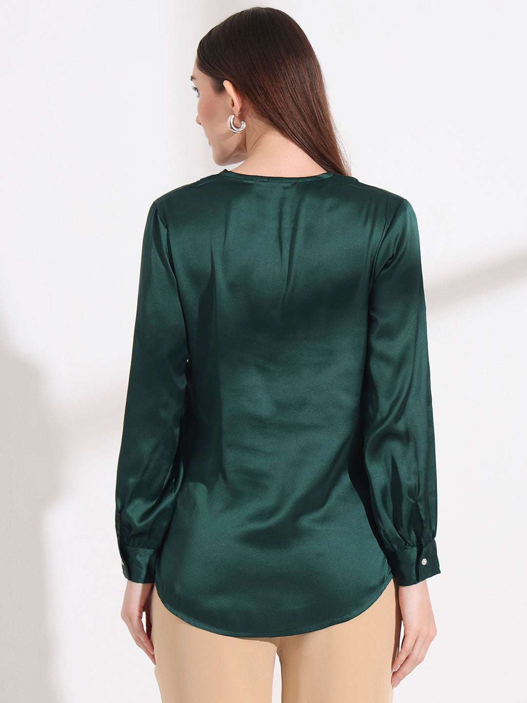 Summer Satin Emerald Green Peter Pan Collar Top