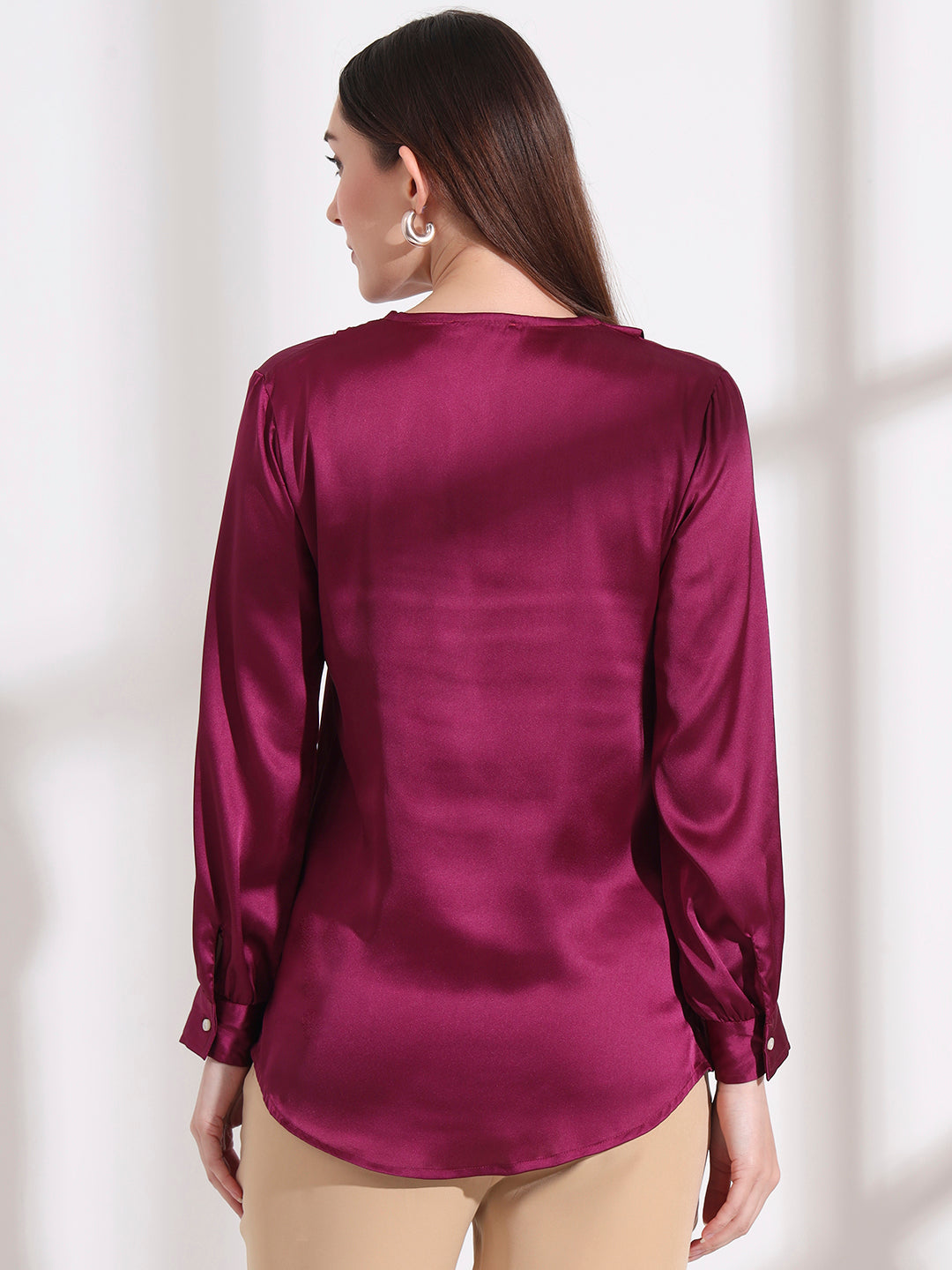 Summer Satin Deep Plum Peter Pan Collar Top