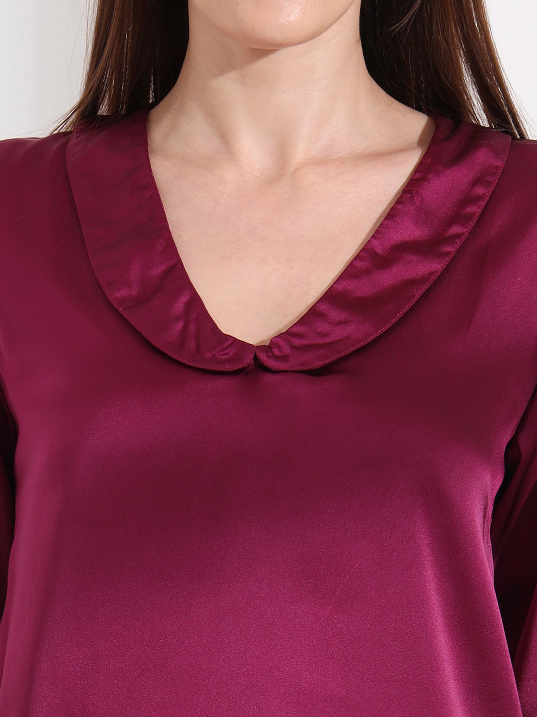 Summer Satin Deep Plum Peter Pan Collar Top