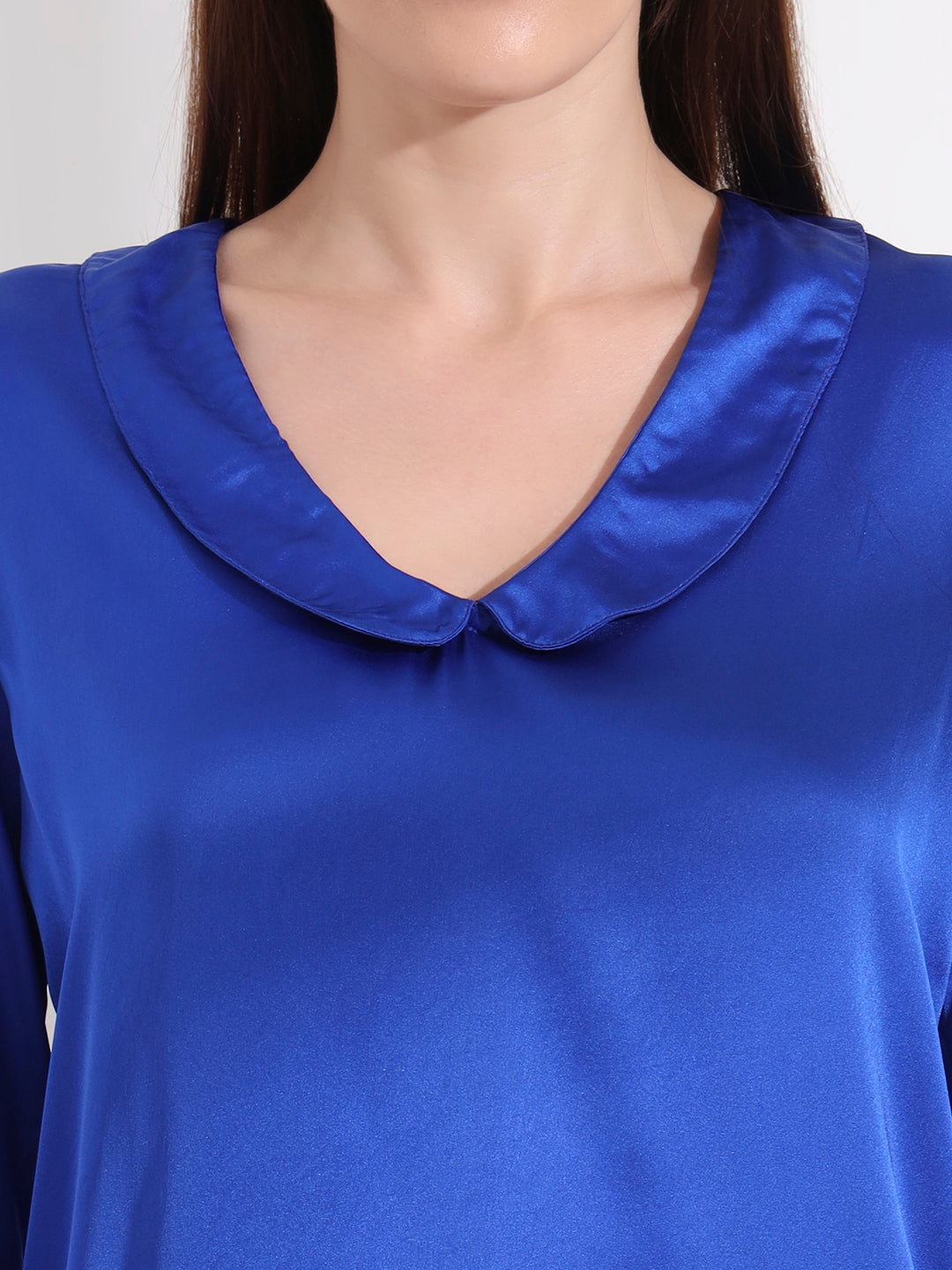 Summer Satin Royal Blue Peter Pan Collar Top