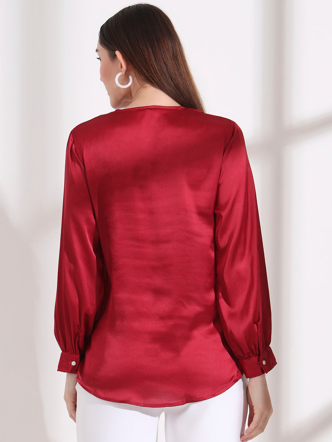 Summer Satin Maroon Peter Pan Collar Top