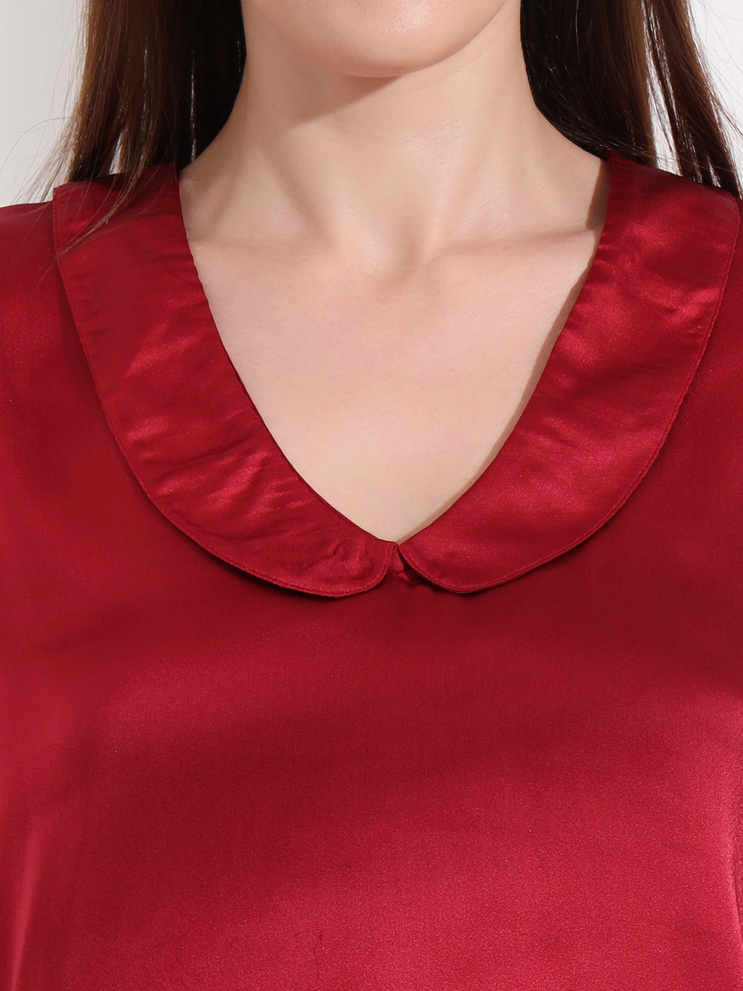 Summer Satin Maroon Peter Pan Collar Top