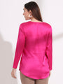 Summer Satin Magenta Mandarin Collar Button Tunic