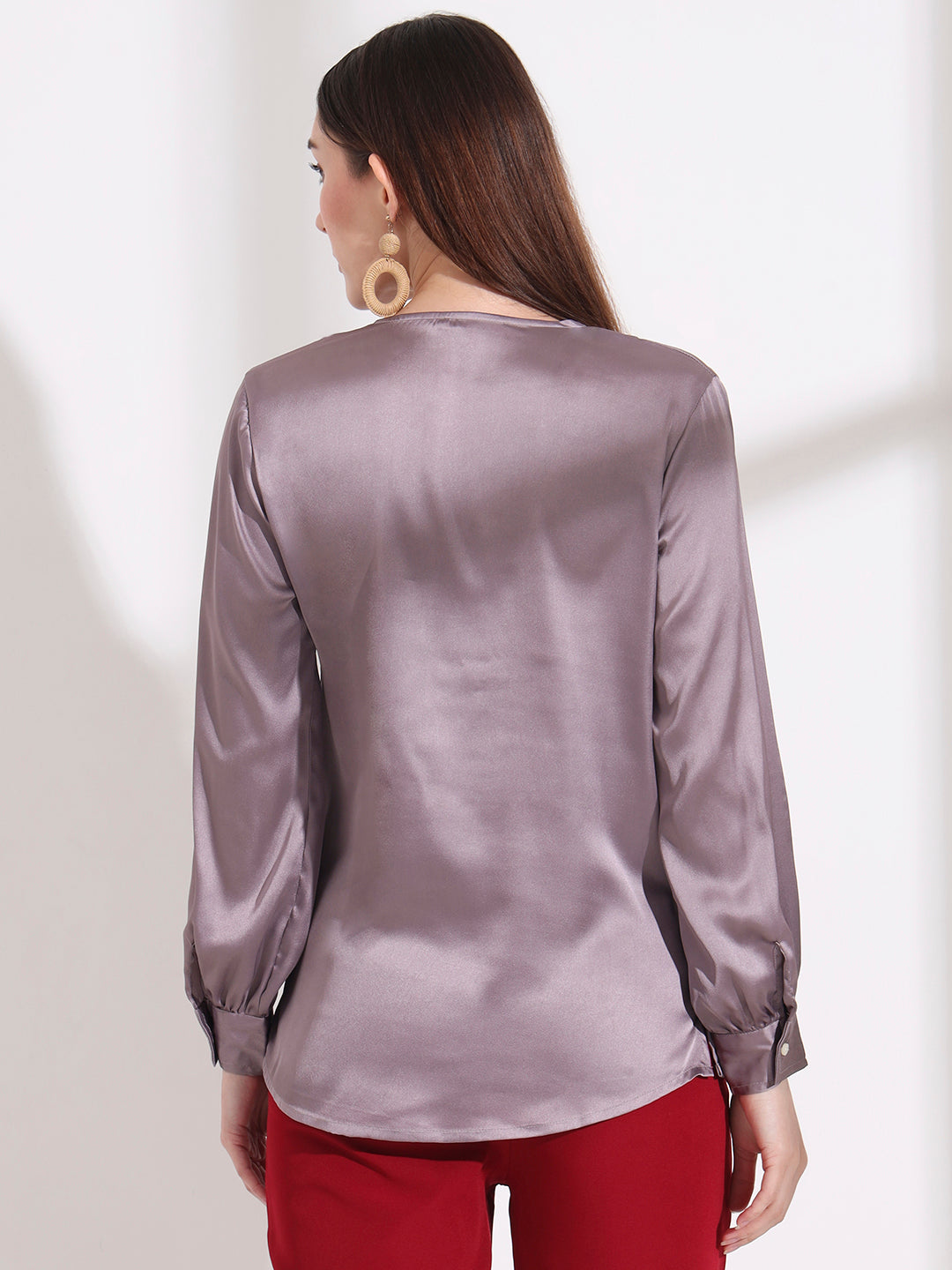Summer Satin Mauve Peter Pan Collar Top