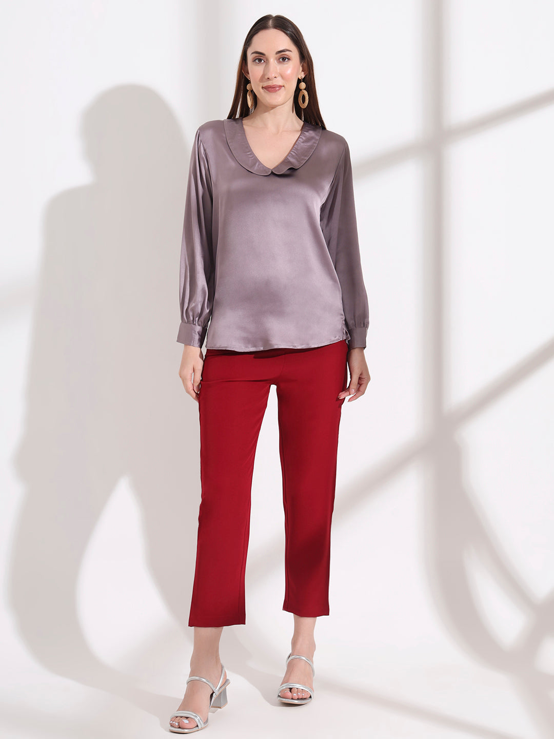 Summer Satin Mauve Peter Pan Collar Top