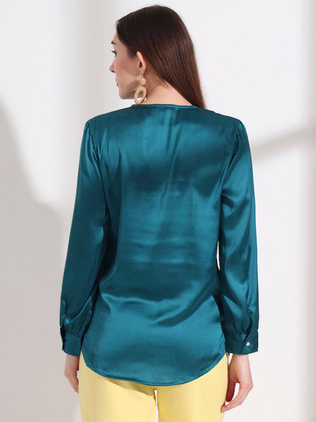 Summer Satin Peacock Peter Pan Collar Top