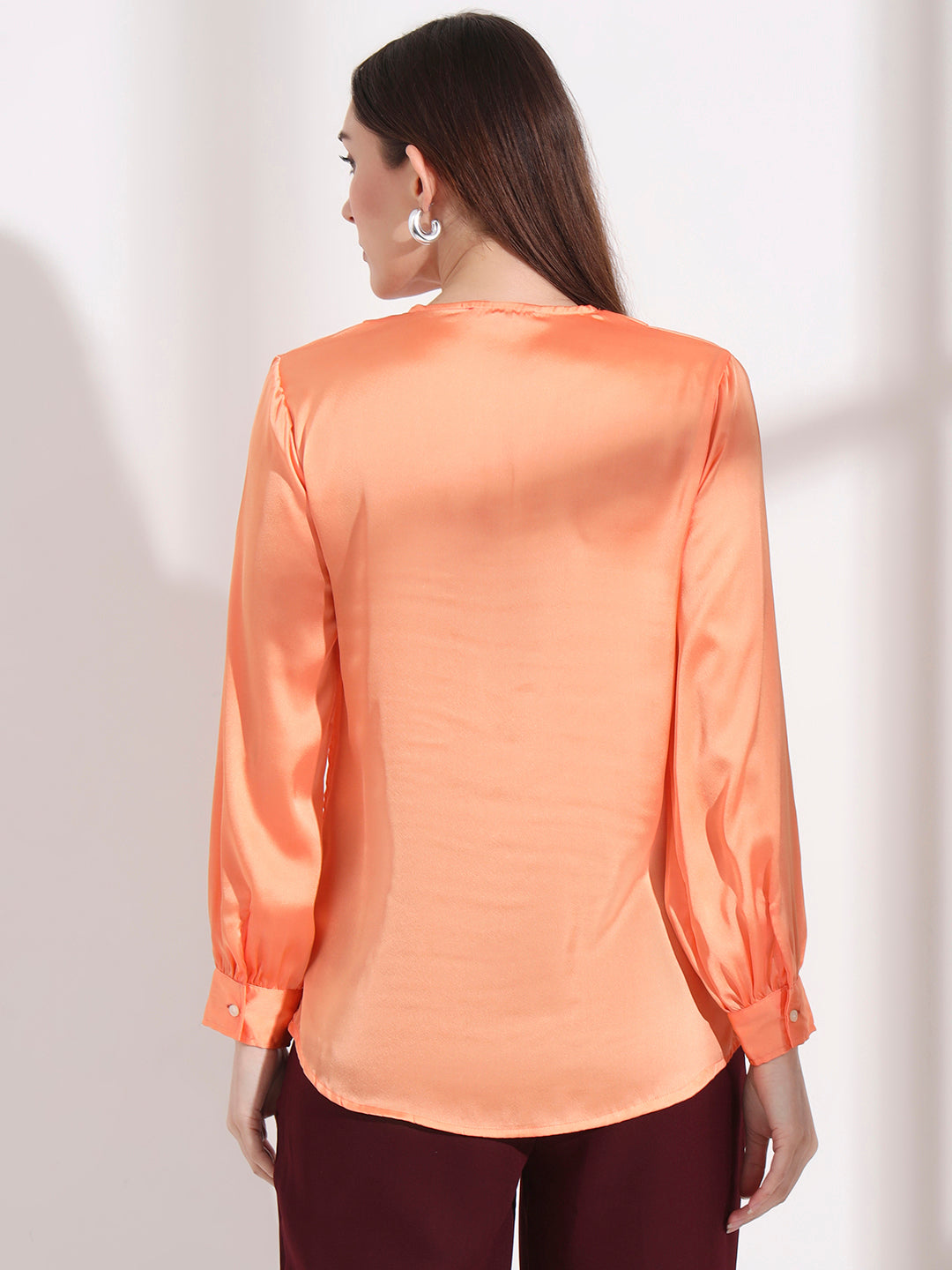 Summer Satin Crimson Orange Peter Pan Collar Top