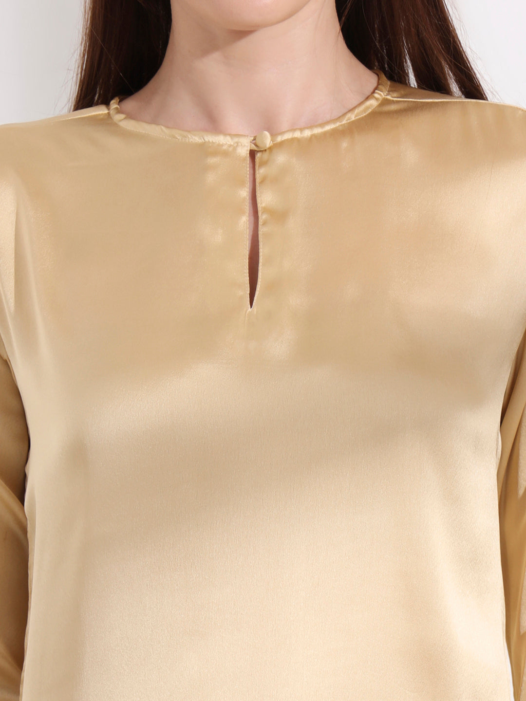 Summer Satin Gold Mandarin Collar Button Tunic