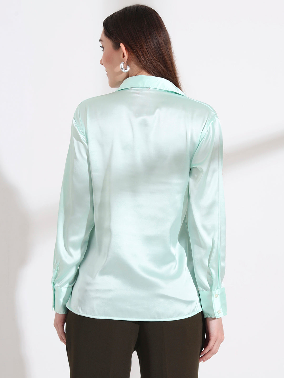 Mint Green Regular Fit Solid Satin Shirt