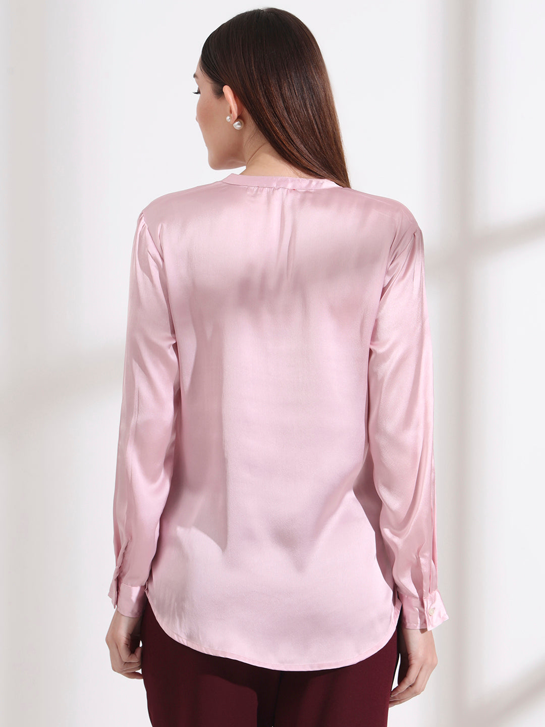 Summer Satin Light Pink Front Pleated Tunic