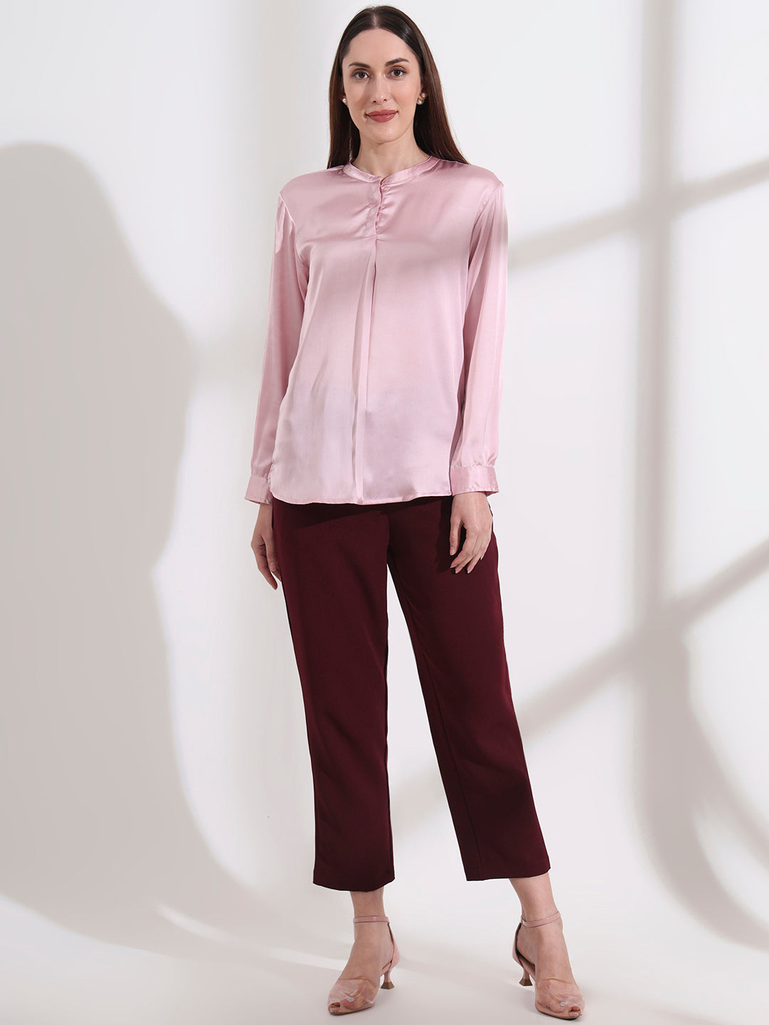 Summer Satin Light Pink Front Pleated Tunic