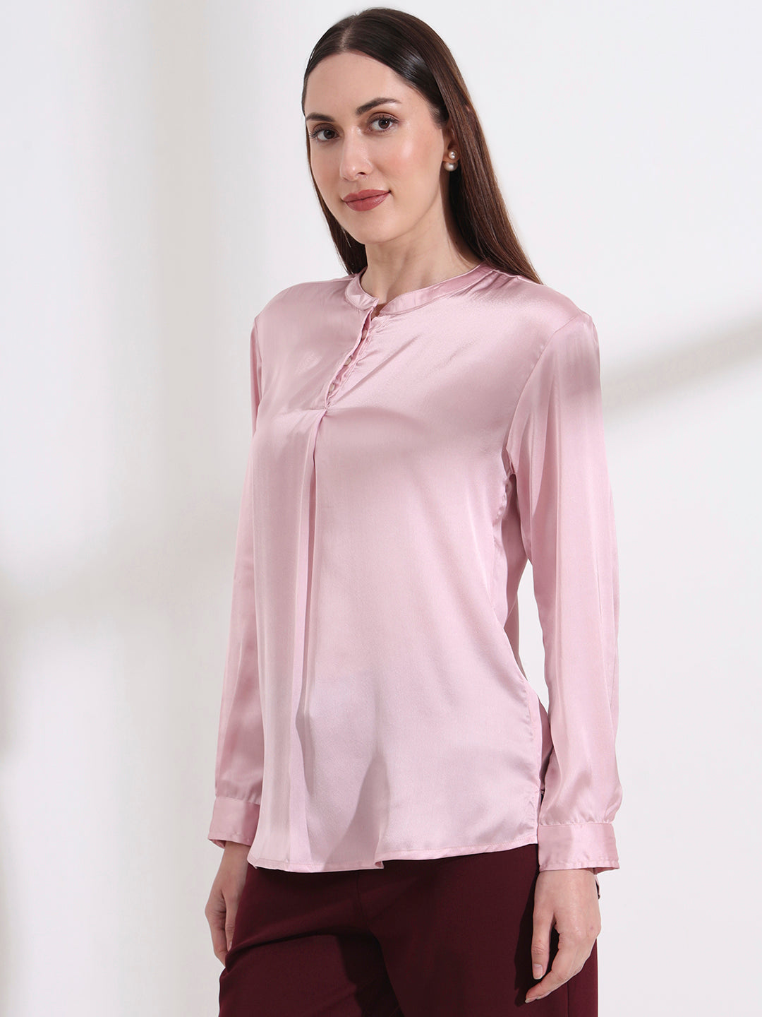 Summer Satin Light Pink Front Pleated Tunic