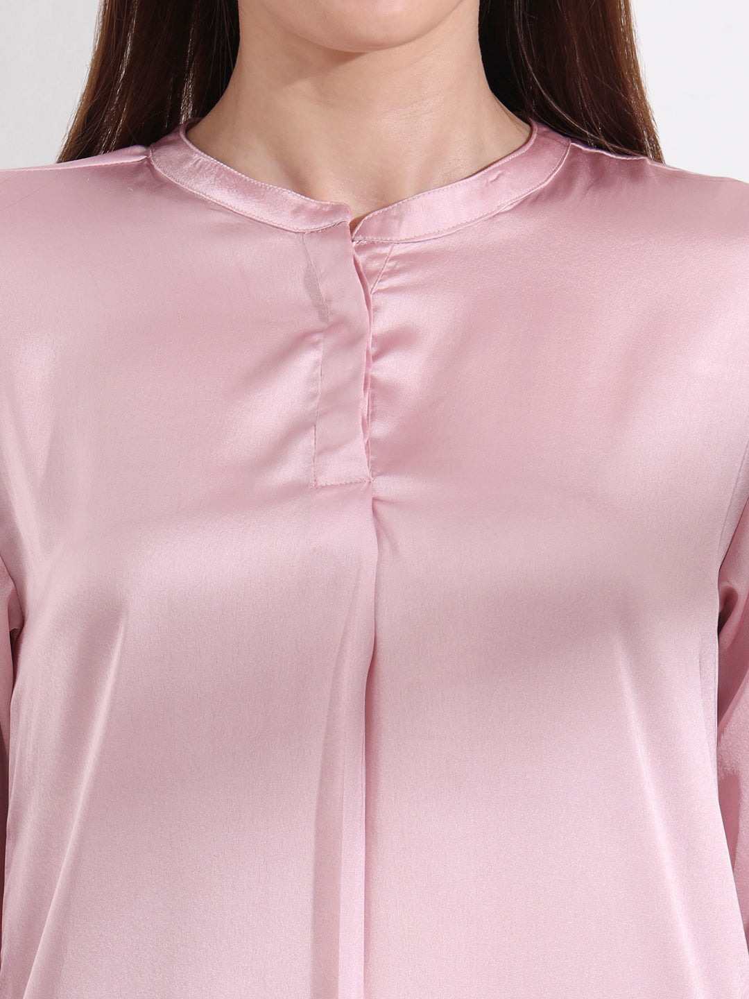 Summer Satin Light Pink Front Pleated Tunic