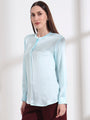 Summer Satin Light Cyan Front Pleated Tunic