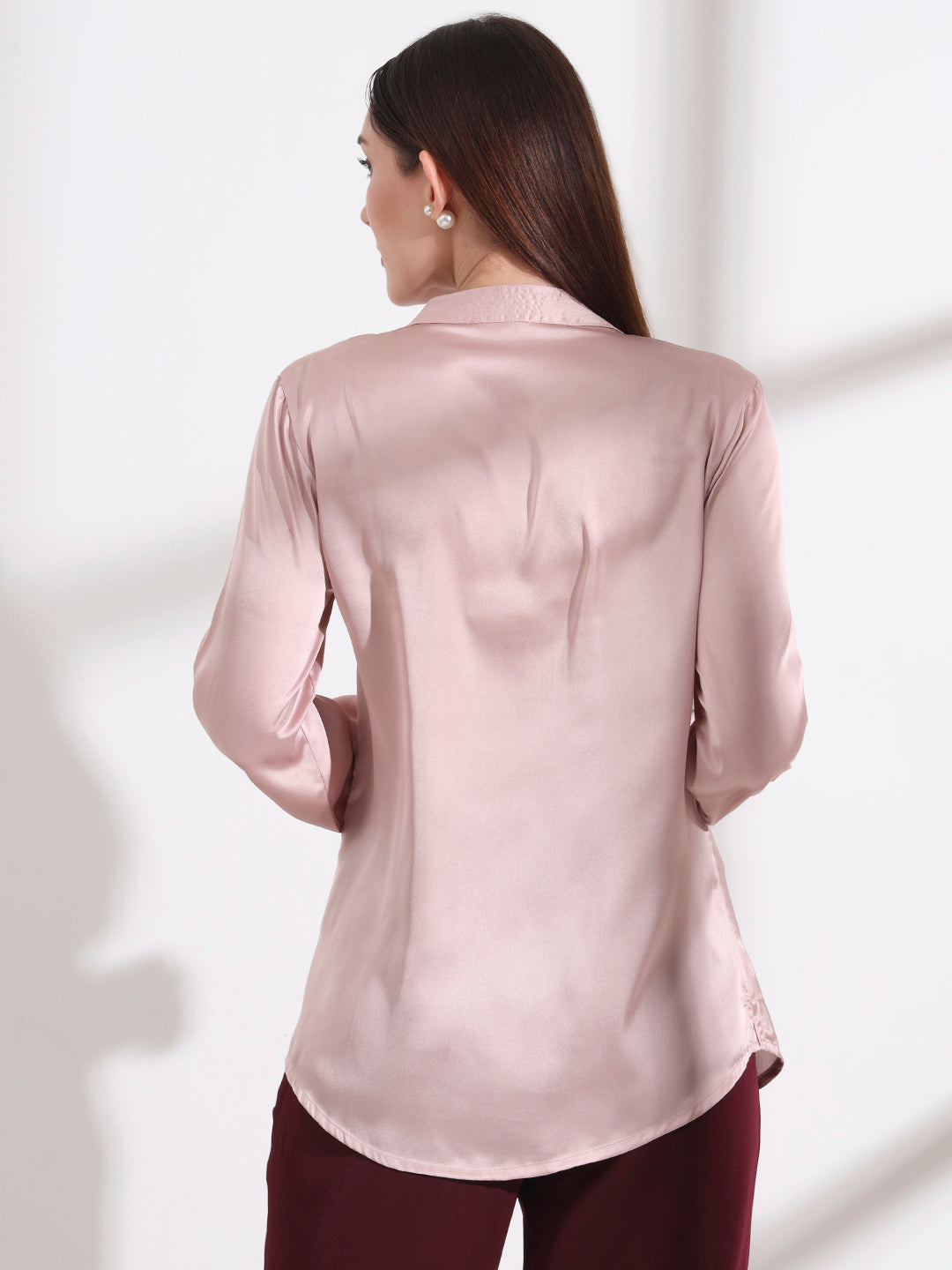 Summer Satin Orchid Pink Mandarin Collar Shirt