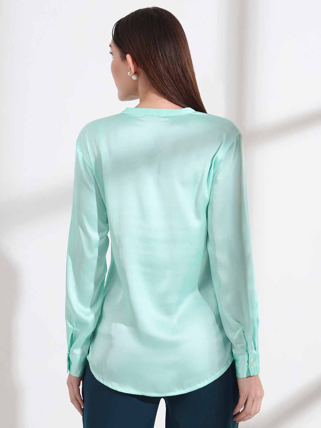 Summer Satin Mint Green Front Pleated Tunic