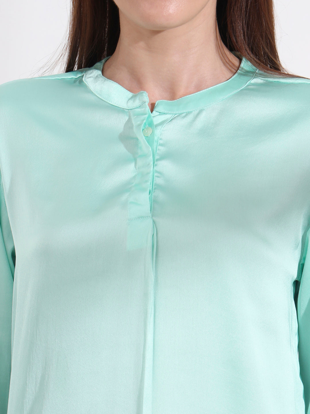 Summer Satin Mint Green Front Pleated Tunic