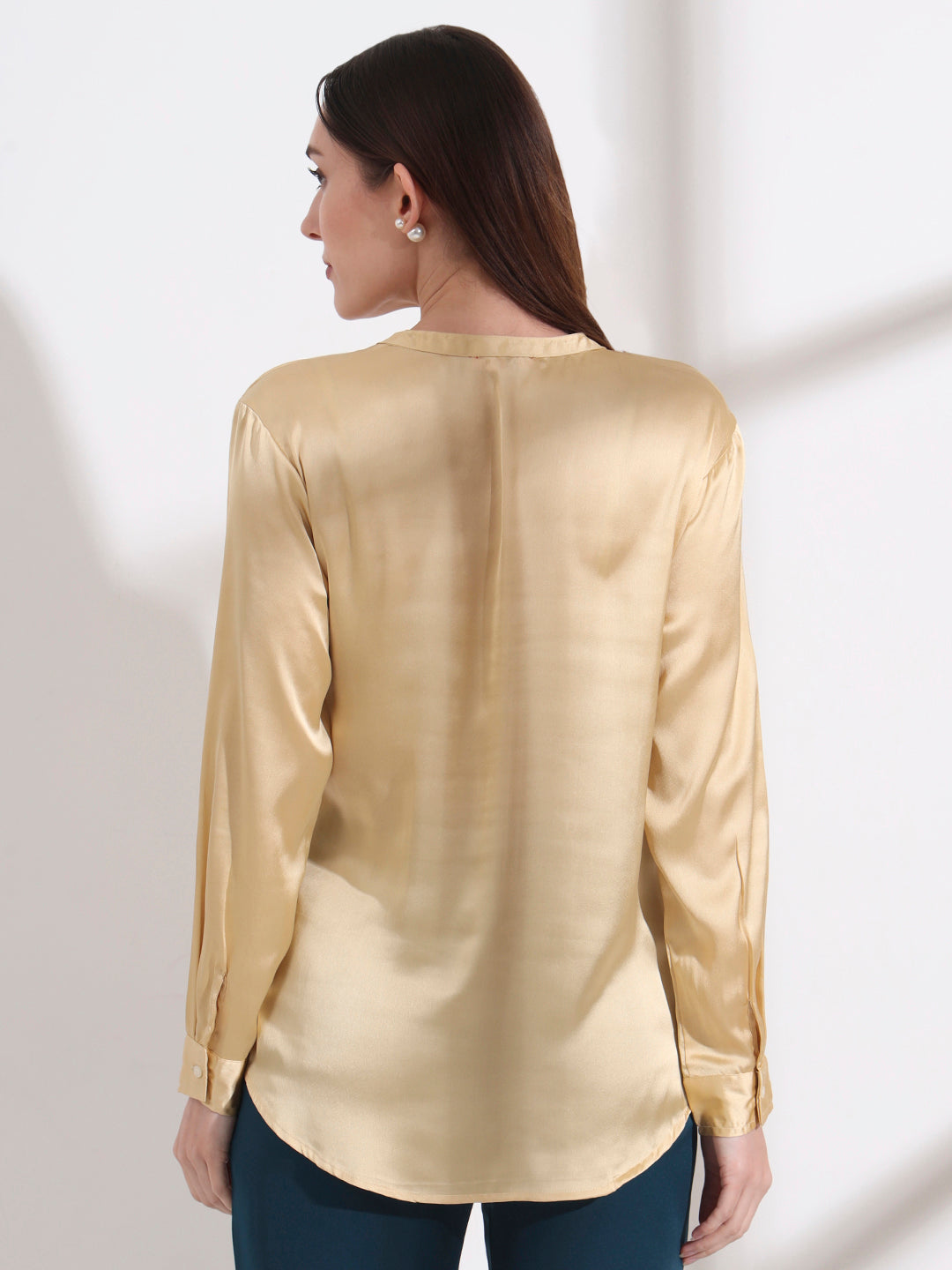 Summer Satin Gold Front Pleated Tunic