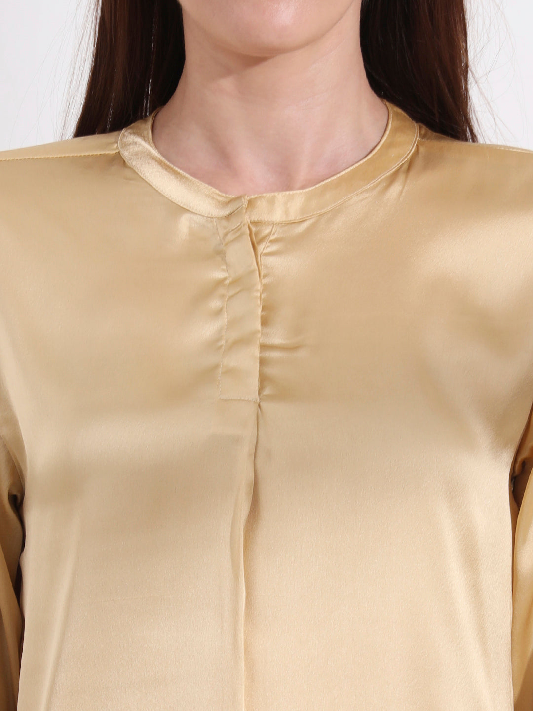 Summer Satin Gold Front Pleated Tunic